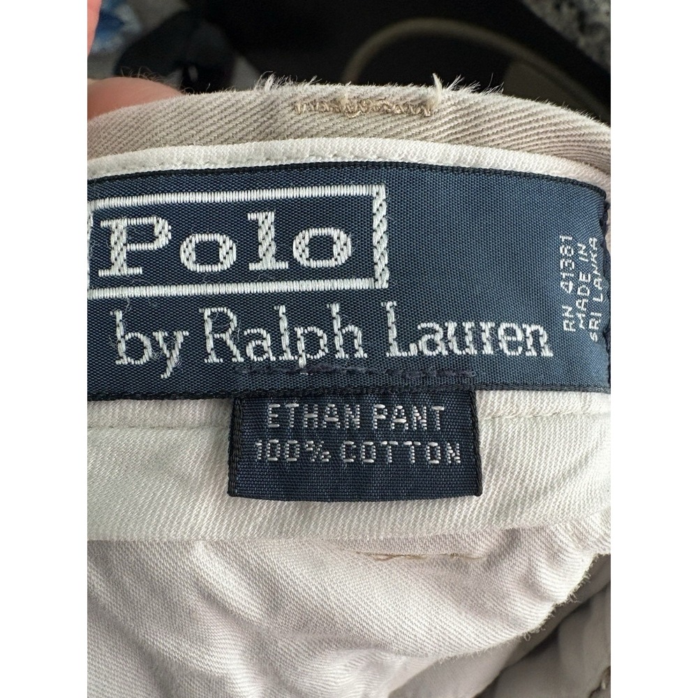 Polo Ralph Lauren Ethan Pant Mens 38x30 Khaki Double Pleated 100% Cotton - Picture 2 of 5